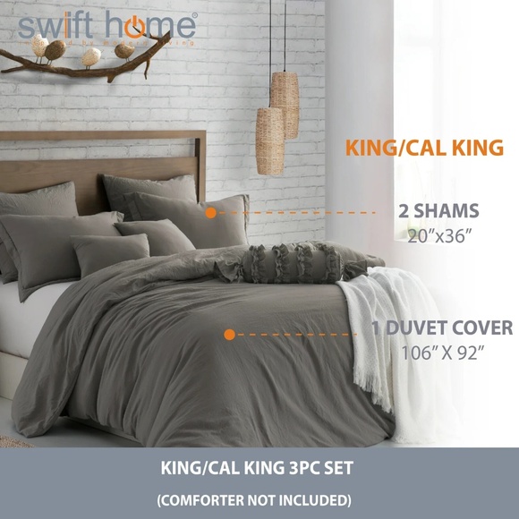 Swift Home Microfiber Washed Crinkle Duvet Cover Set, Brown - Picture 5 of 6